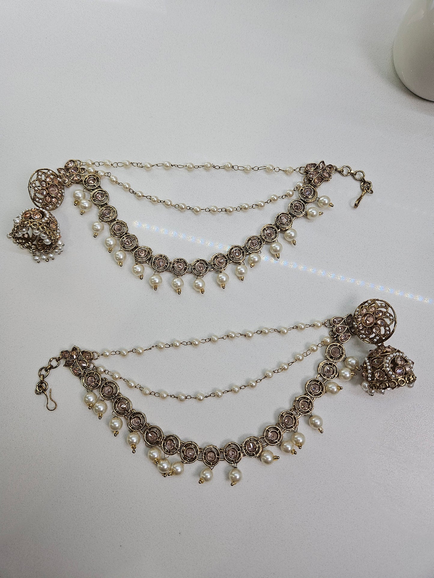 Jhumke with Round Kundan Sahare and Pearl drops