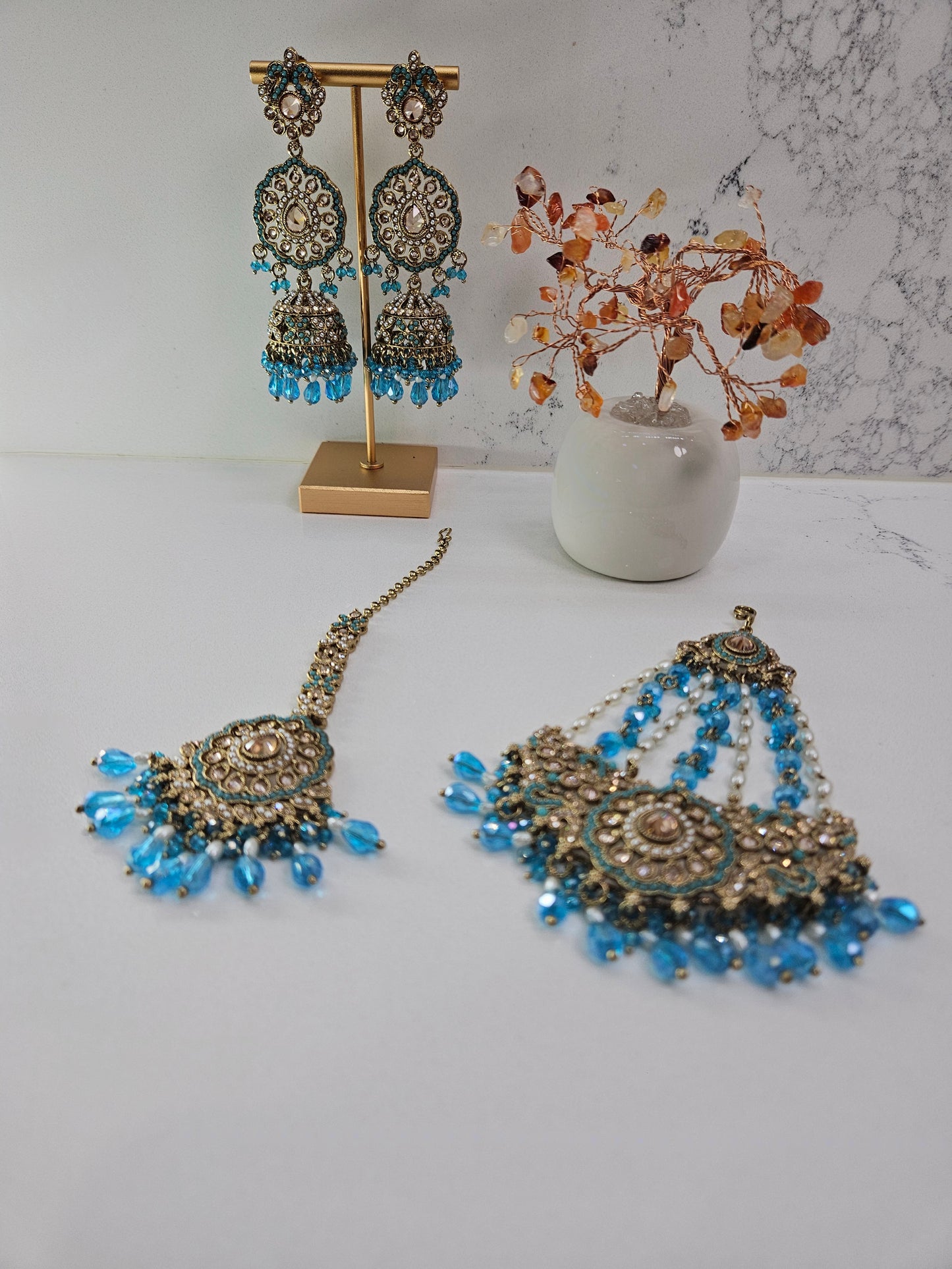 3-Piece Blue Crystal Bridal Jewelry Set