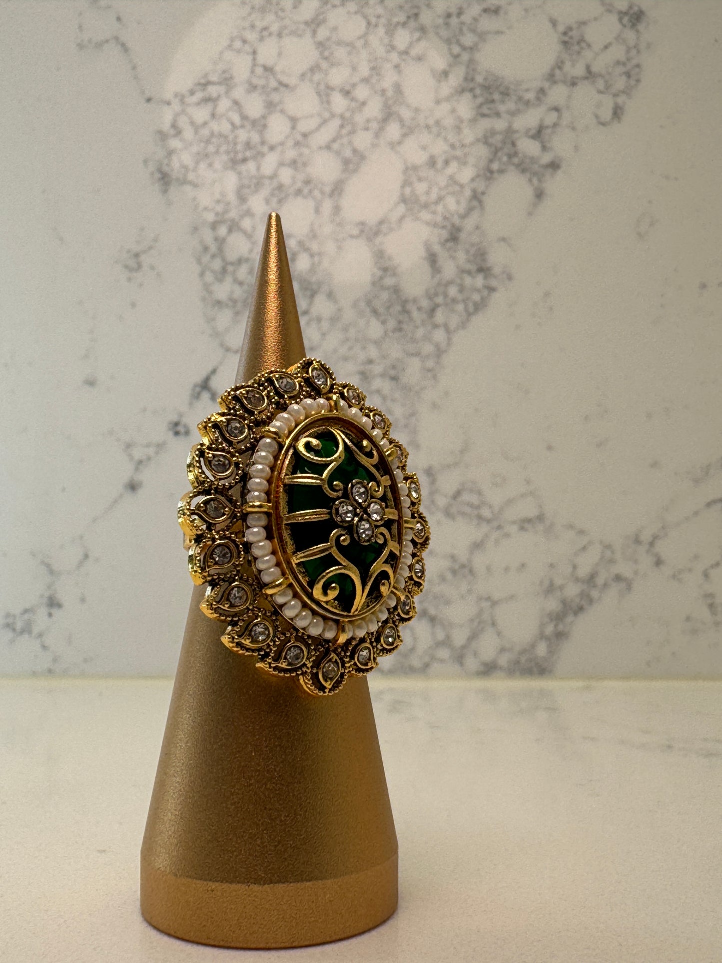 Green Kundan Statement Ring