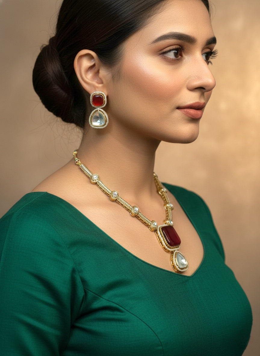 Premium Uncut Kundan Polki Necklace Set