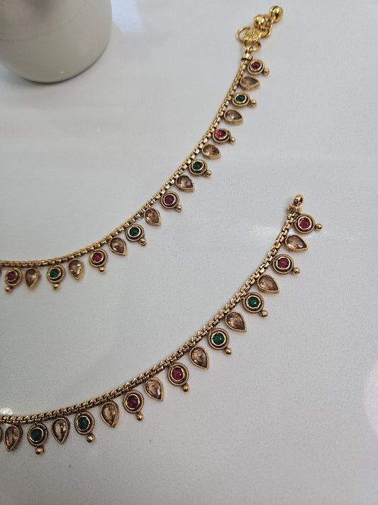Multi Colour Golden Anklets