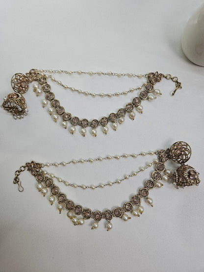 Jhumke with Round Kundan Sahare and Pearl drops