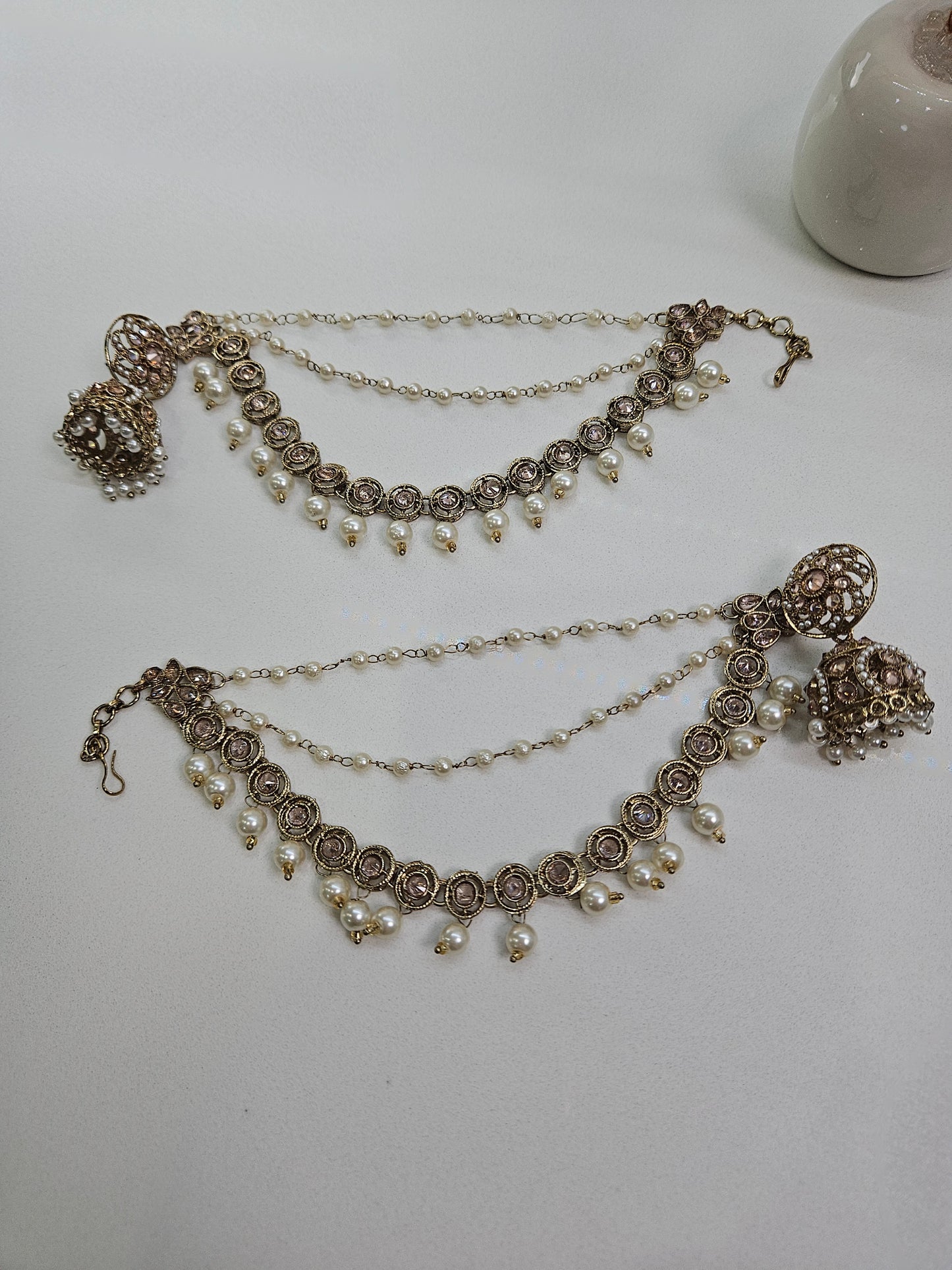 Jhumke with Round Kundan Sahare and Pearl drops