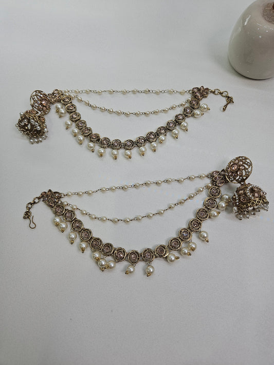 Jhumke with Round Kundan Sahare and Pearl drops