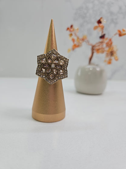 Golden Kundan Statement Ring