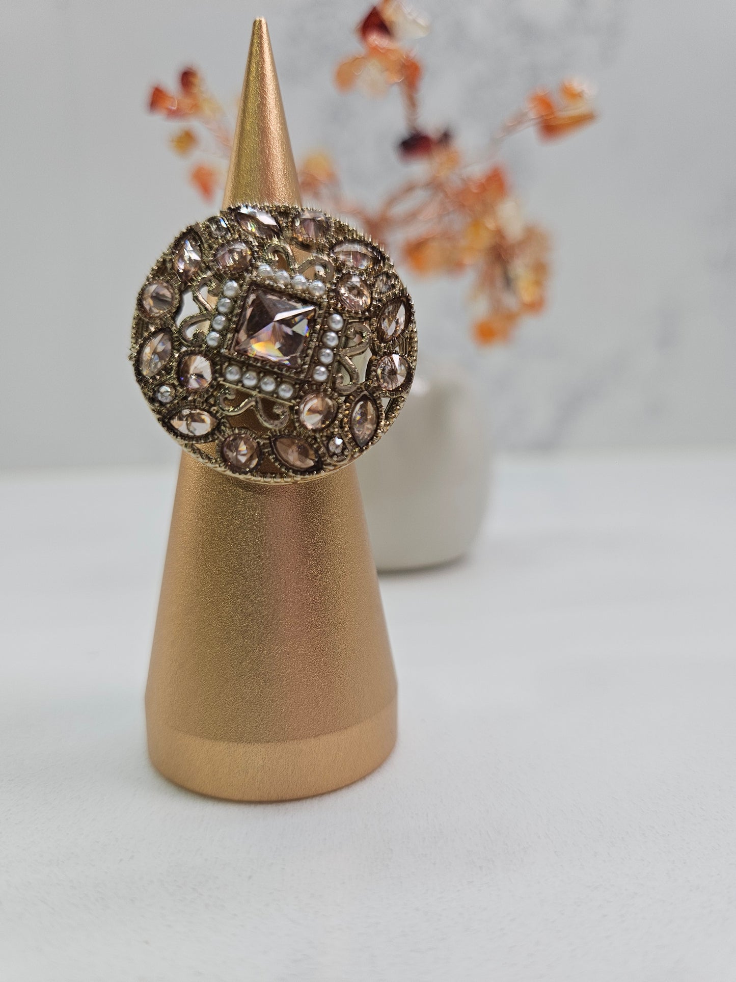 Golden Kundan Statement Ring