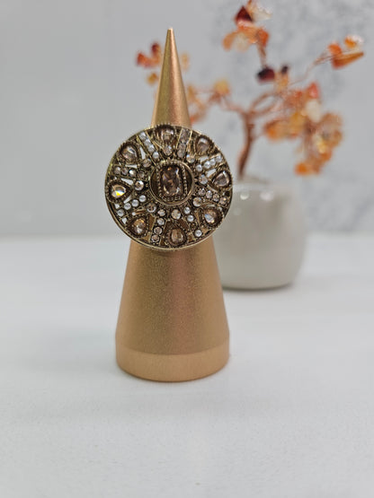 Golden Kundan Statement Ring