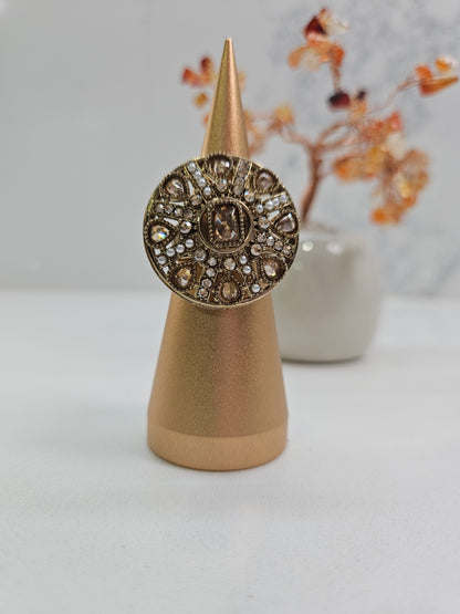Golden Kundan Statement Ring