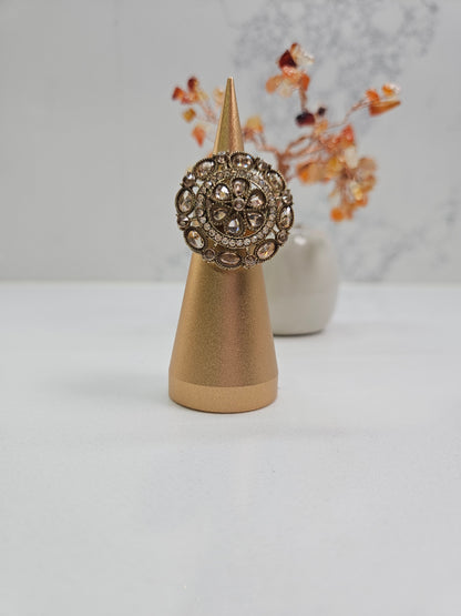 Golden Kundan Statement Ring