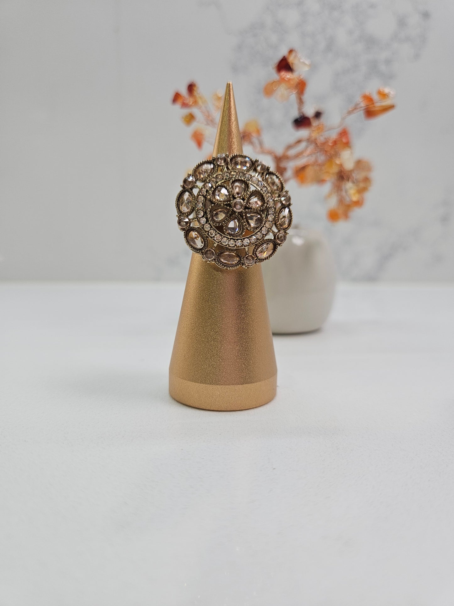 Golden Kundan Statement Ring