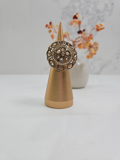 Golden Kundan Statement Ring