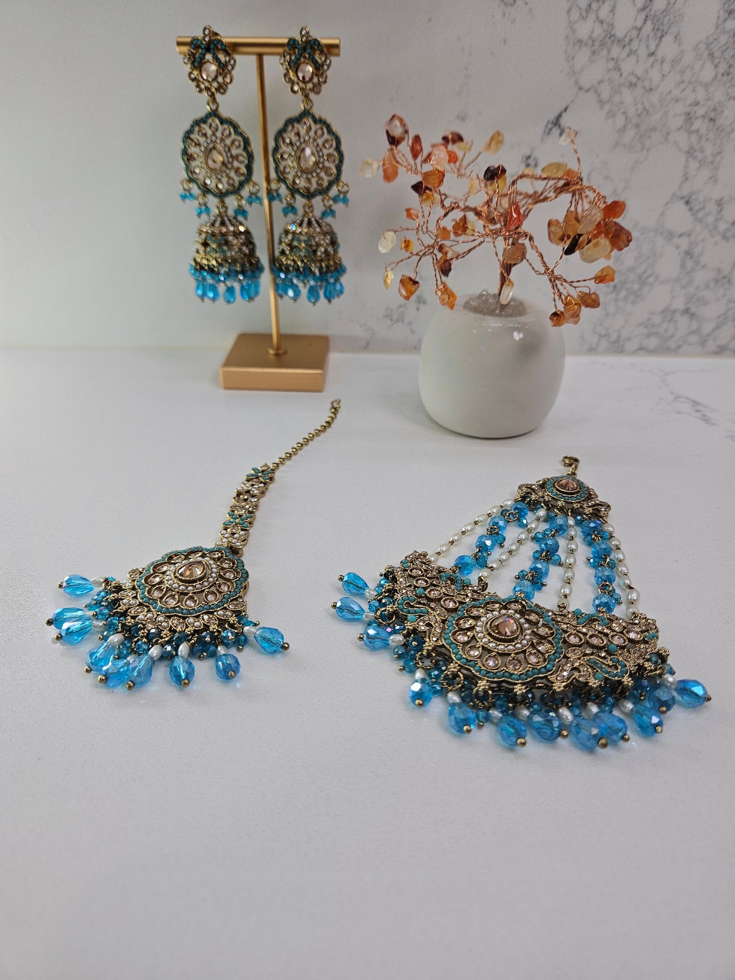 3-Piece Blue Crystal Bridal Jewelry Set