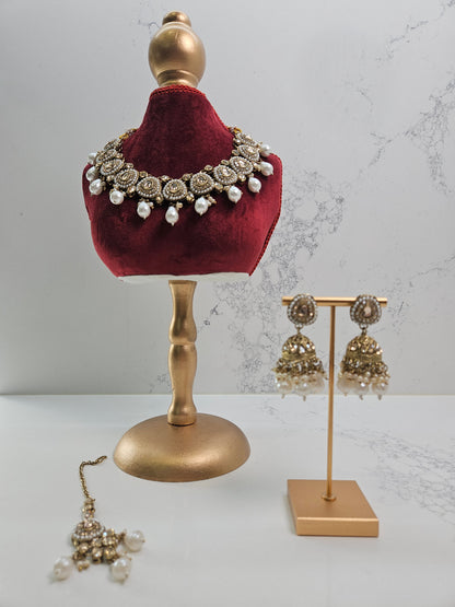 Kundan Necklace with Pearl Drops