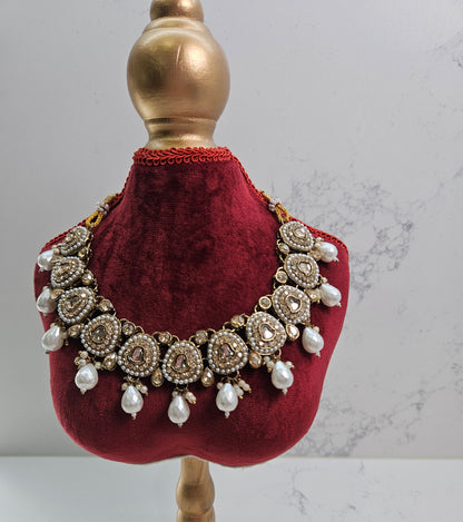 Kundan Necklace with Pearl Drops