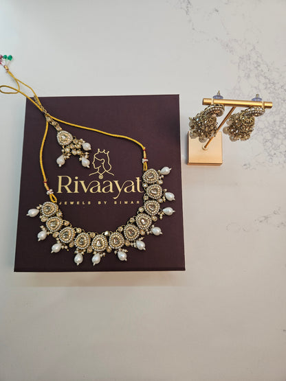 Kundan Necklace with Pearl Drops