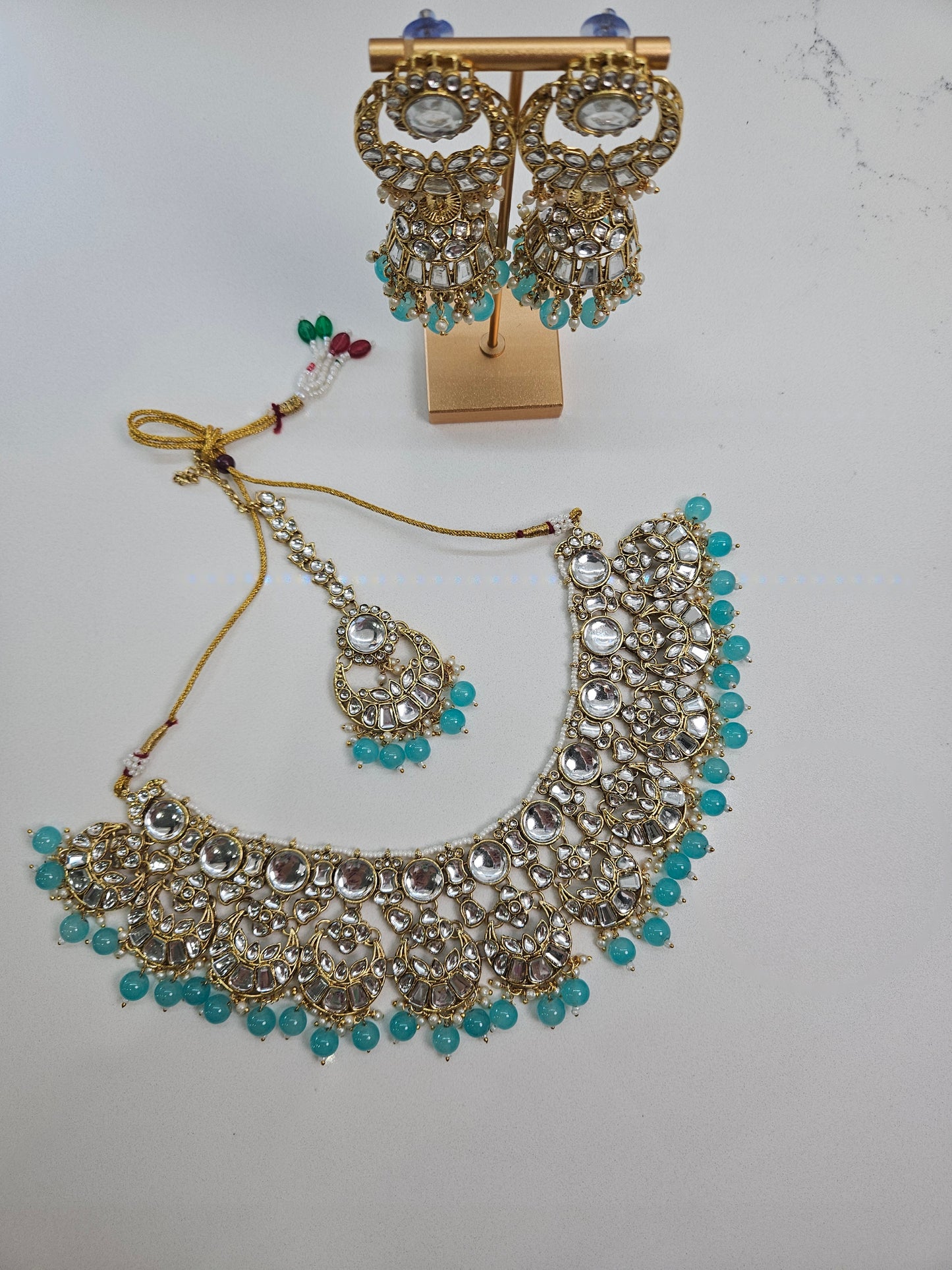 Pastel Blue Kundan Necklace Set