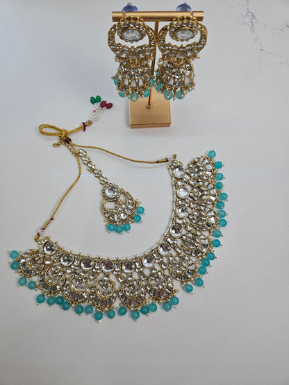 Pastel Blue Kundan Necklace Set