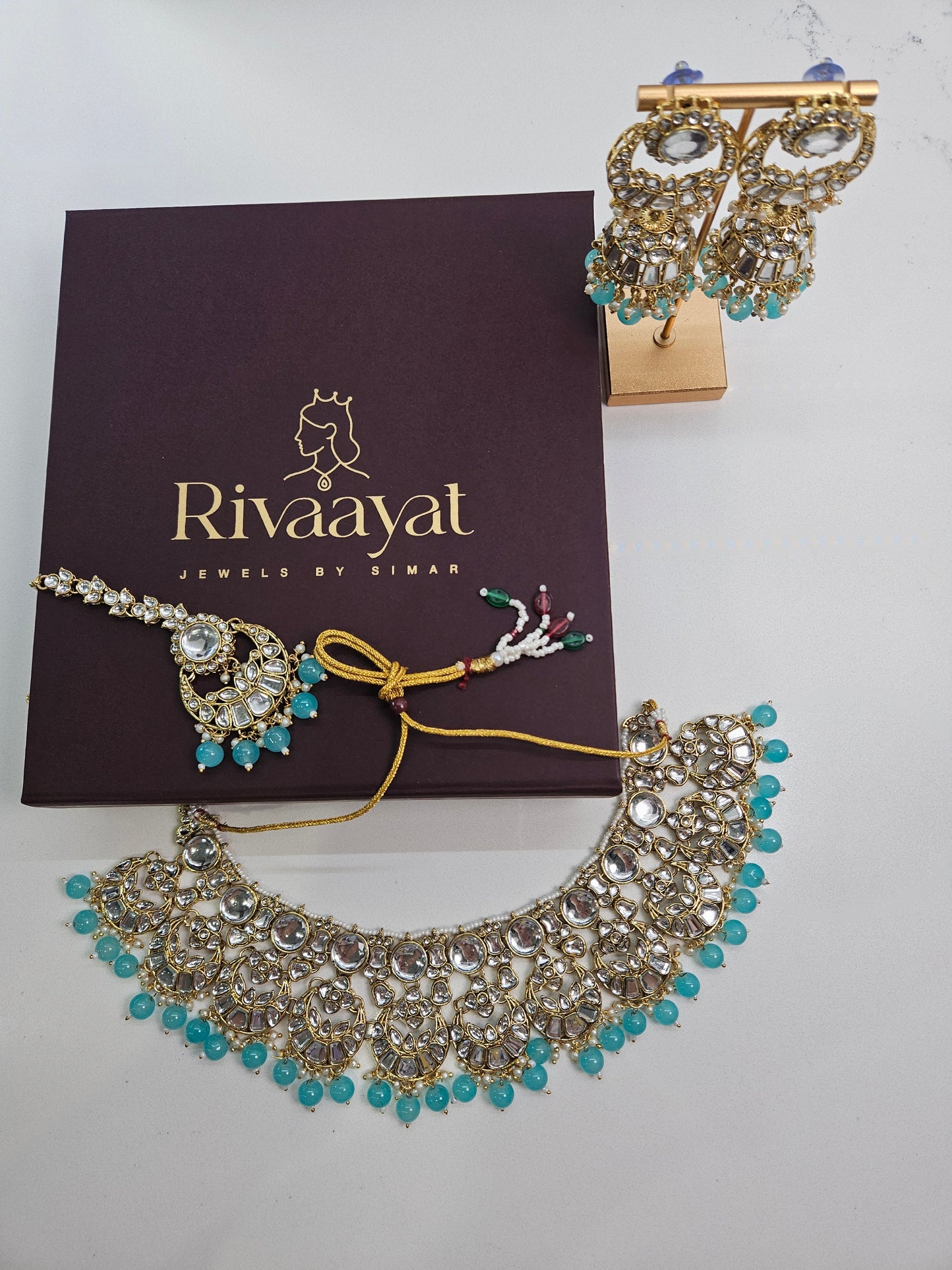 Pastel Blue Kundan Necklace Set
