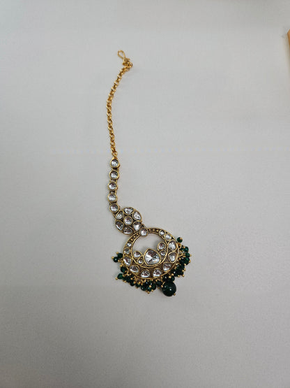 Premium Kundan Necklace Set with Green Gemstones