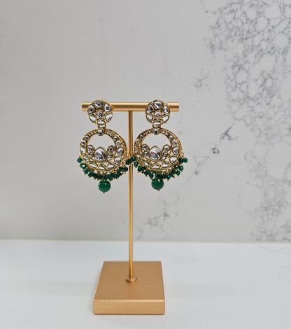 Premium Kundan Necklace Set with Green Gemstones