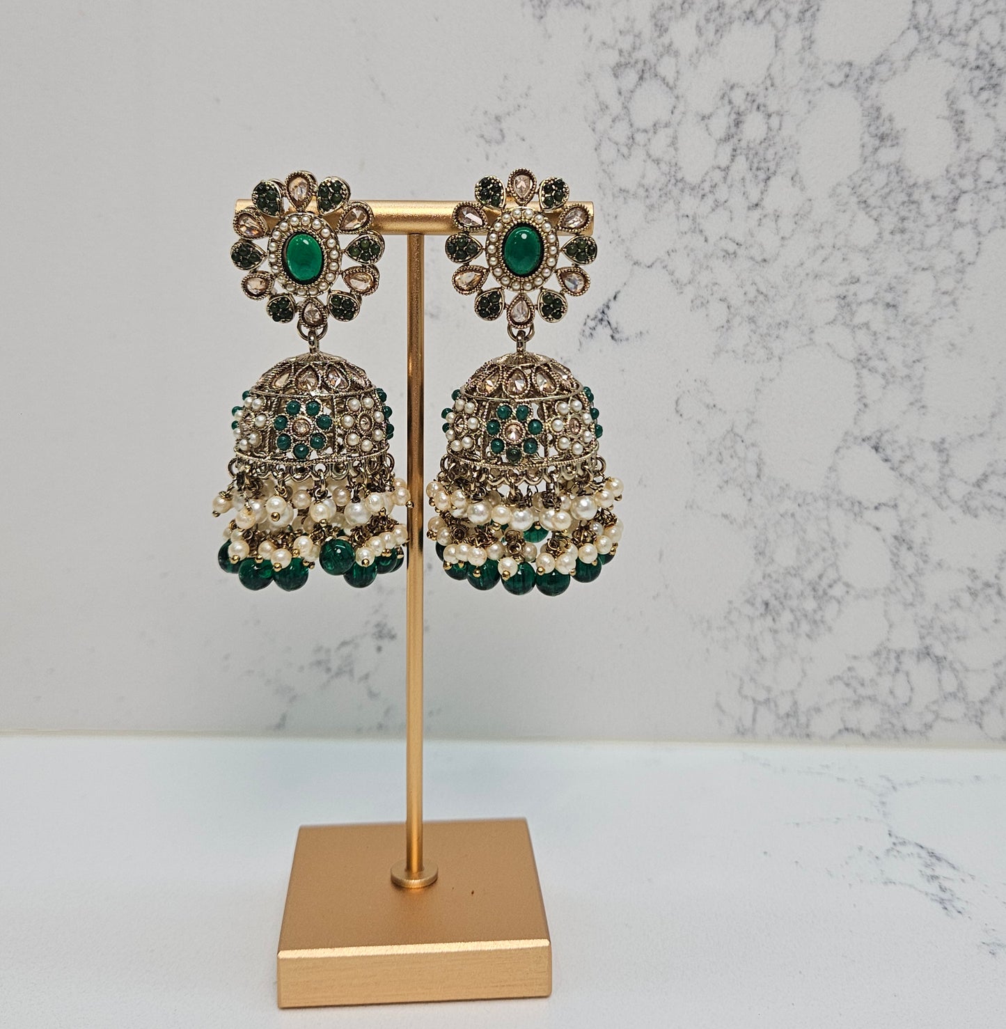 Pearl and Green Stone Long Kundan Necklace Set