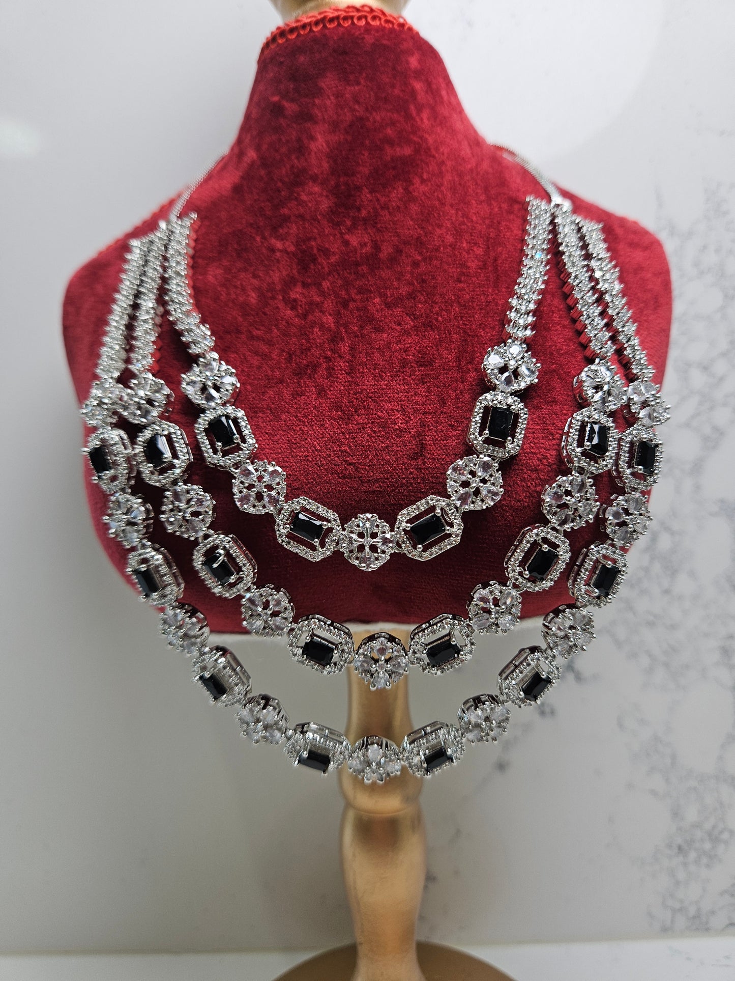 AD Necklace Set with Multi-Layered Design