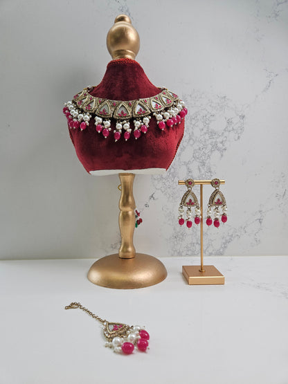 Gold Plated Kundan Necklace Semi Bridal