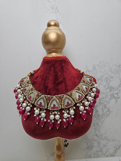 Gold Plated Kundan Necklace Semi Bridal