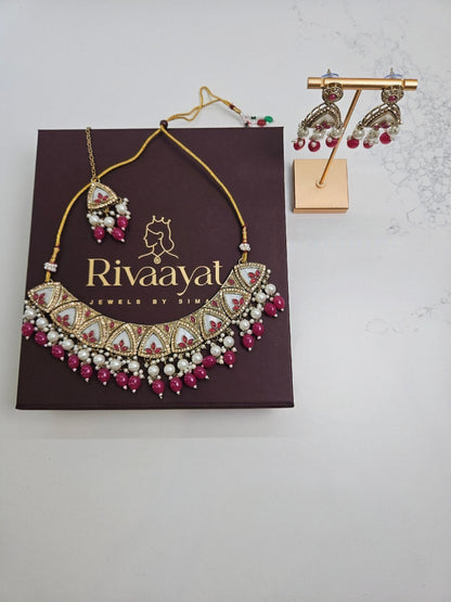 Gold Plated Kundan Necklace Semi Bridal