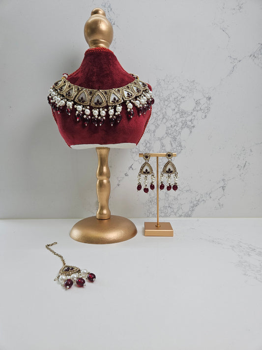 Gold Plated Kundan Necklace Semi Bridal