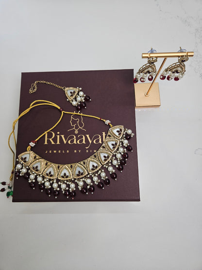 Gold Plated Kundan Necklace Semi Bridal