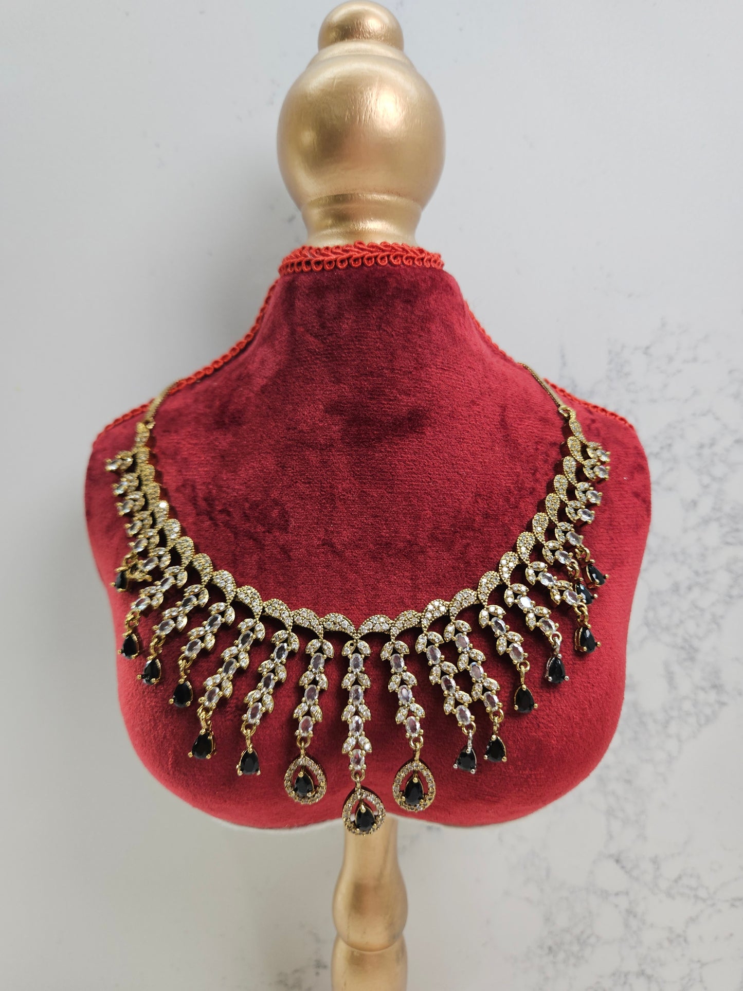 Premium Mehndi Polished AD Necklace Set