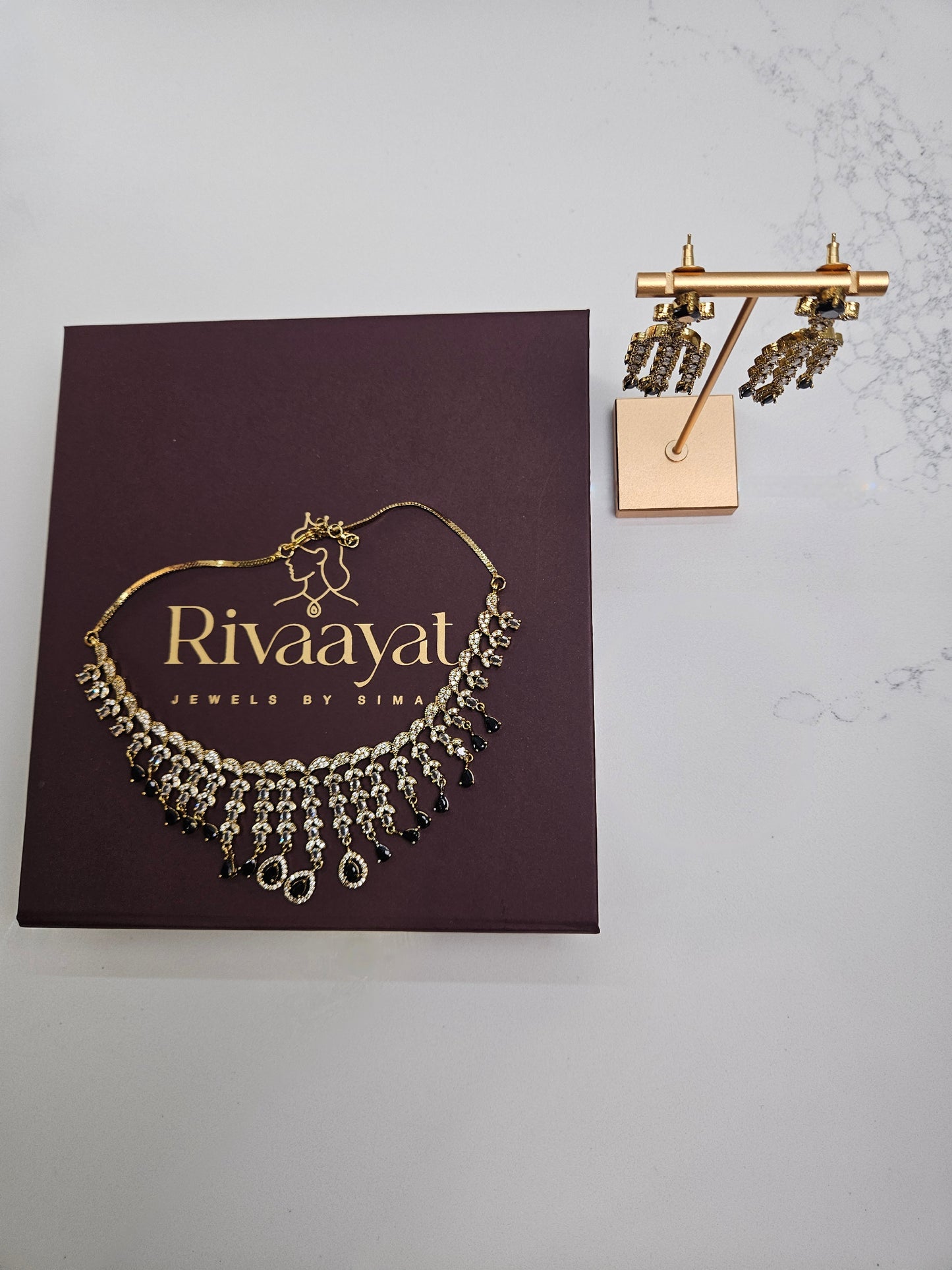 Premium Mehndi Polished AD Necklace Set