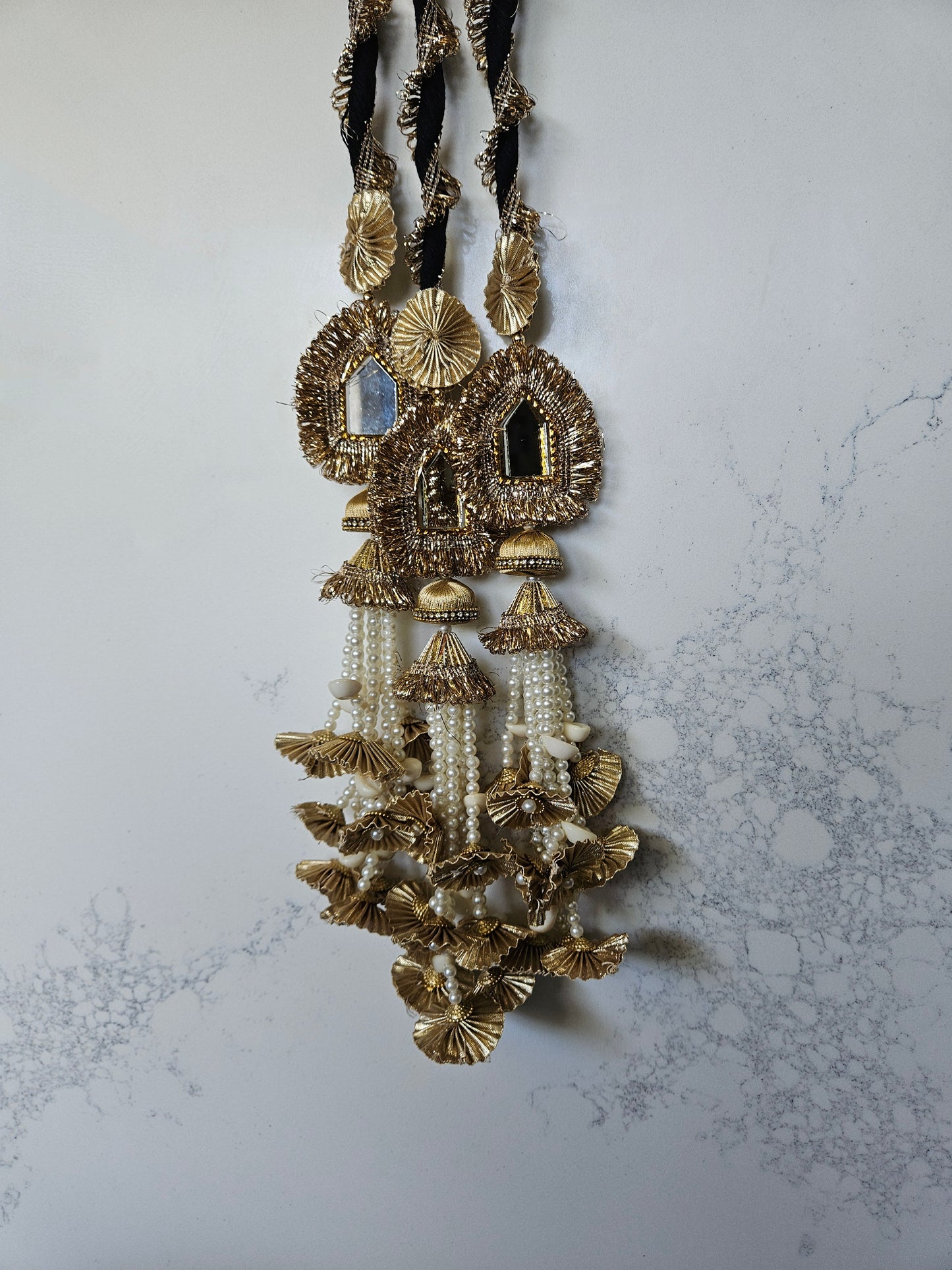 Punjabi Paranda Gold and White Beaded
