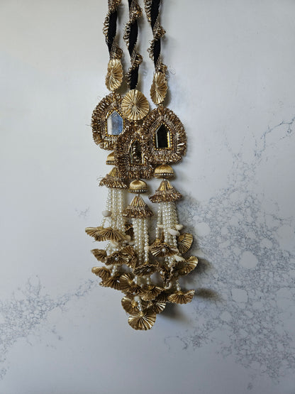 Punjabi Paranda Gold and White Beaded