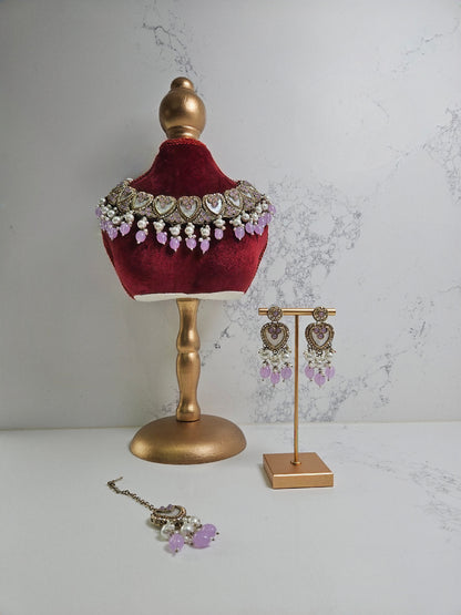 Gold Plated Kundan Necklace Semi Bridal