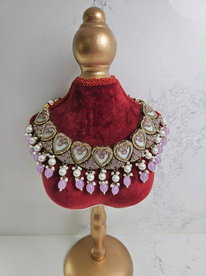 Gold Plated Kundan Necklace Semi Bridal