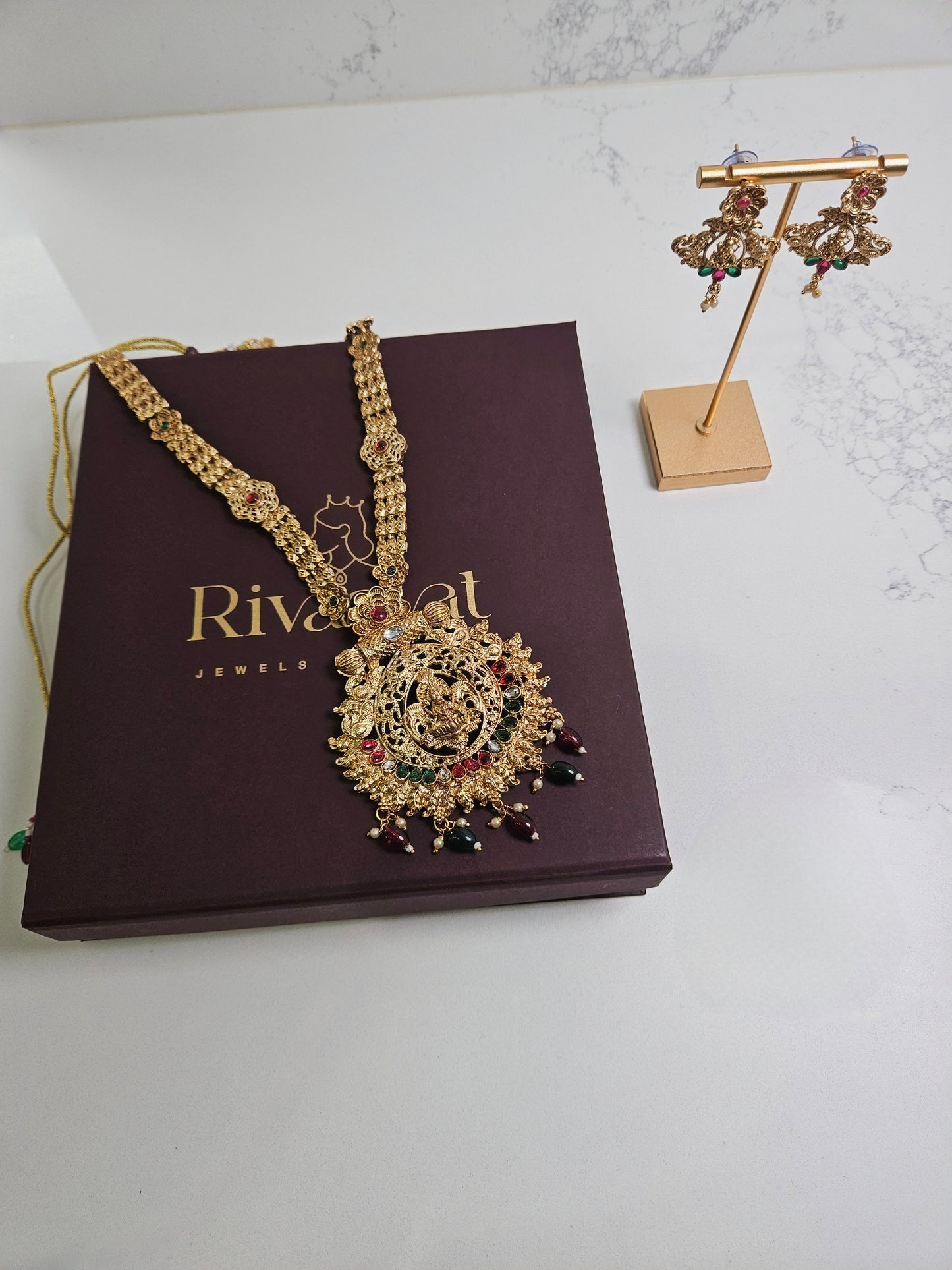 Mahalaxmi Antique Temple Necklace Set