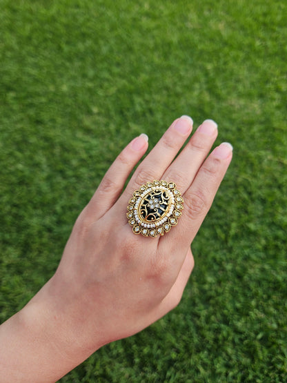Green Kundan Statement Ring