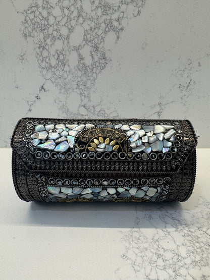 Handmade Mosaic Metal Barrel Clutch