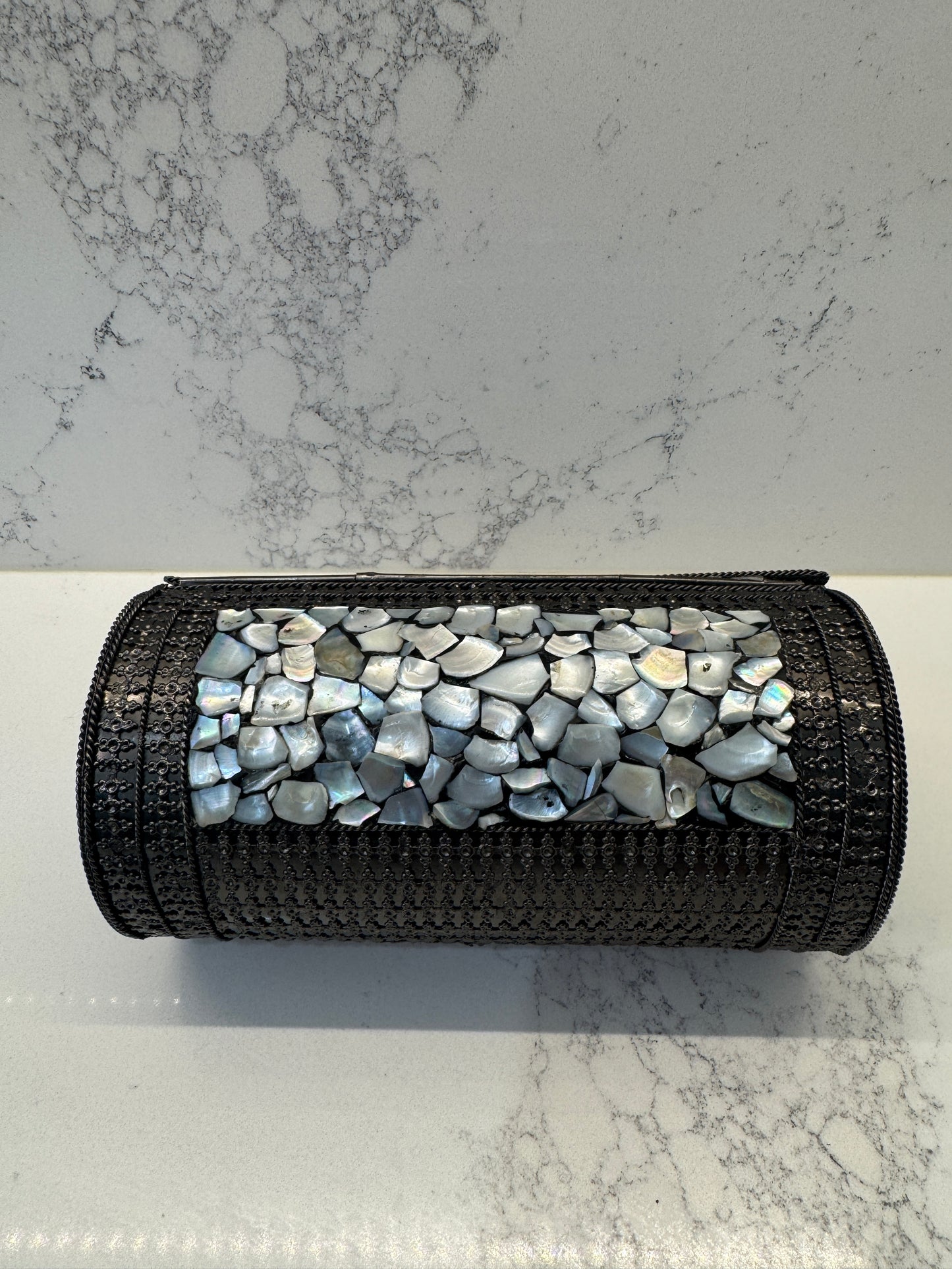 Handmade Mosaic Metal Barrel Clutch