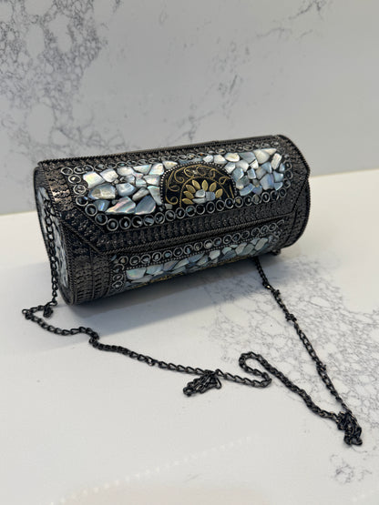 Handmade Mosaic Metal Barrel Clutch