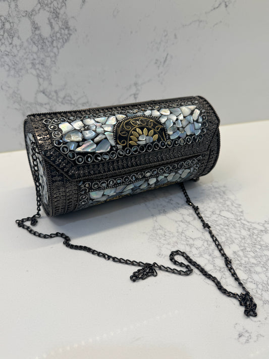 Handmade Mosaic Metal Barrel Clutch