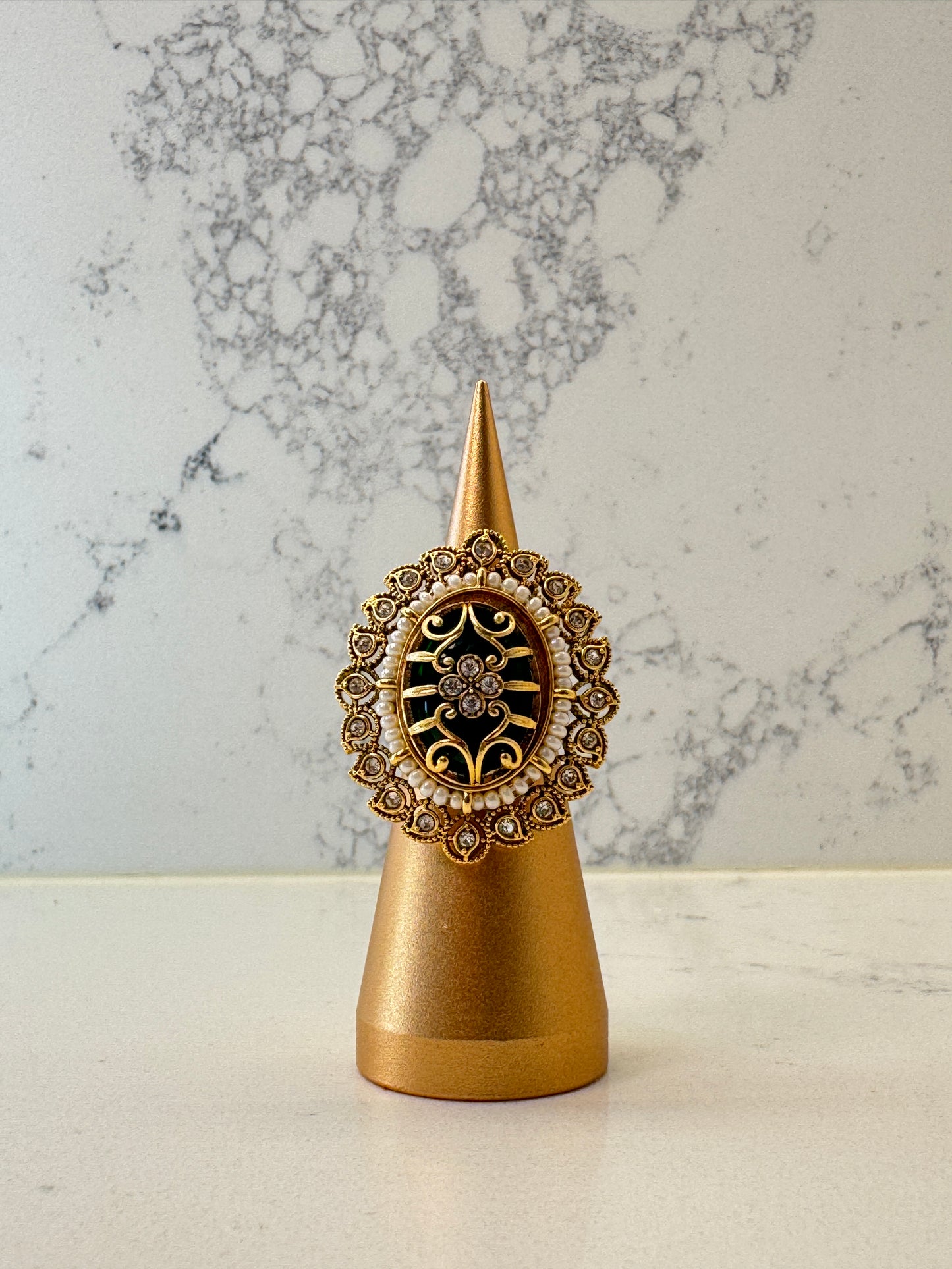 Green Kundan Statement Ring