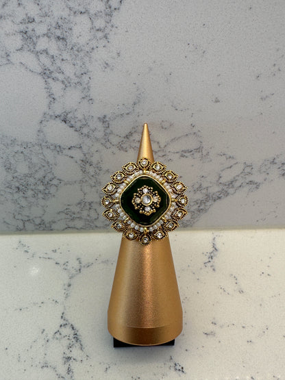 Green Kundan Statement Ring