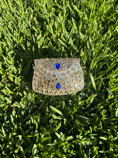 Silver kundan clutch