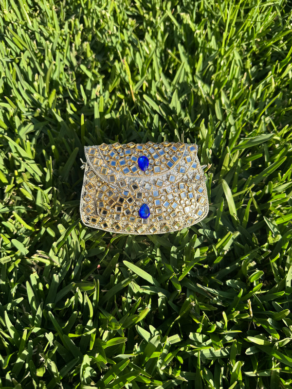 Silver kundan clutch