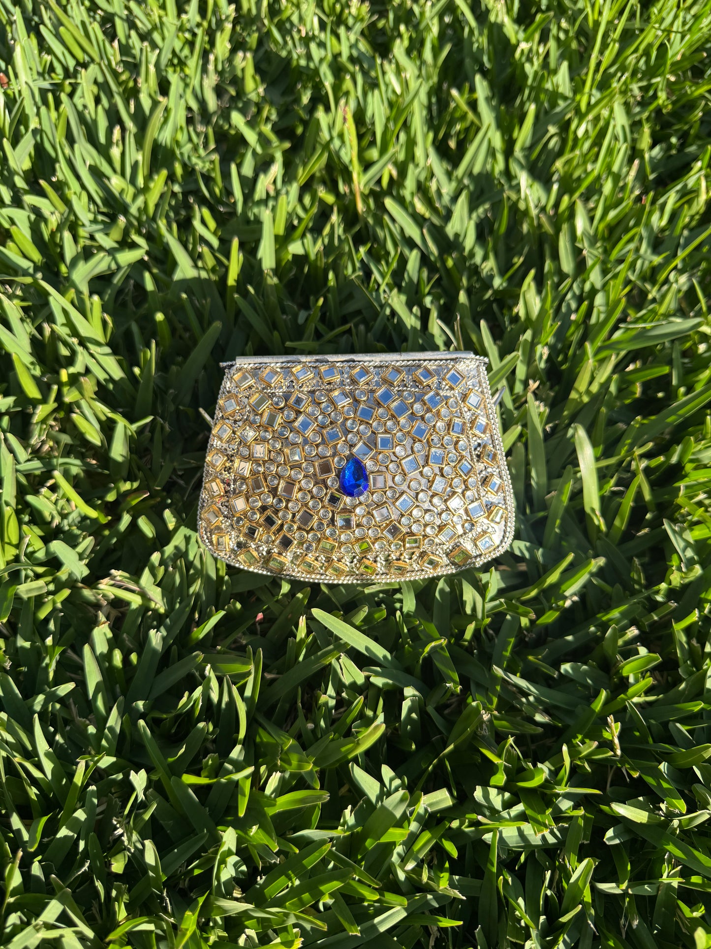 Silver kundan clutch